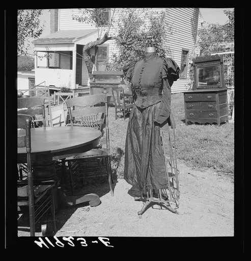Furniture and old dress model auctioned off at the auction of Mr. Anthony Yacek's farm and household goods. Derby, Connecticut
