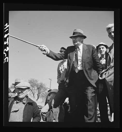 Mr. E.S. Beardsley, a typical New England auctioneer. A great talker, he is also active in local politics and in church work. At the auction sale of the farm of Mr. Anthony Yacek. Derby, Connecticut