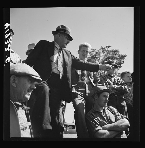 Mr. E.S. Beardsley, a typical New England auctioneer. A great talker, he is active in local politics and in church work. At the auction of Mr. Anthony Yacek's farm. Derby, Connecticut