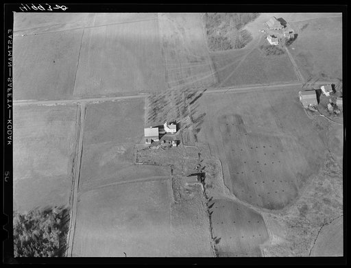 Potato farms in Aroostook County, Maine, showing layout of land and buildings. Near Caribou, Maine