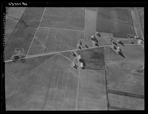 Potato farms in Aroostook County showing the layout of land and buildings. Near Caribou, Maine