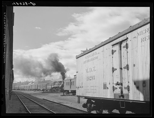 At the railroad terminal of the Bangor and Aroostook Railroad in Caribou, Maine