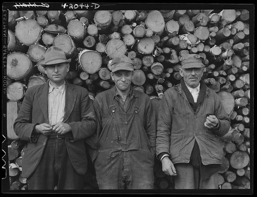 French-Canadian potato farmers waiting outside of a starch factory for their potatoes to be graded and weighed. Van Buren, Maine. See general caption Aroostook number 1