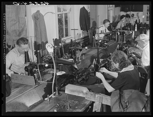 Untitled photo, possibly related to: Workers in the small ladies coat factory in Colchester, Connecticut (Levine & Levine ladies coats). Most of the workers live on farms nearby