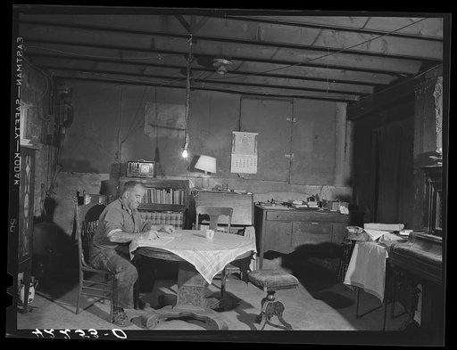 Mr. George lives in the cellar of what was formerly his house. The top part of the house was completely destroyed in the hurricane. He runs a small farm near Canterbury, Connecticut