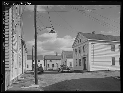 A square with old houses in the old fishing village of Stonington, Connecticut