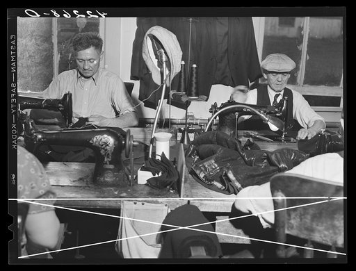 Workers in a small ladies coat factory in Colchester Connecticut (Levine & Levine ladies coats). Most of the workers live on farms nearby