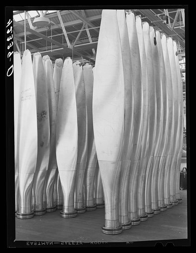 Propellers in the rough on the floor of the Hamilton Standard Propeller Corporation. East Hartford, Connecticut