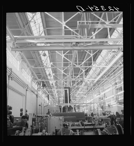 General view on one of the factory floors at the Pratt and Whitney Aircraft Corporation. East Hartford, Connecticut