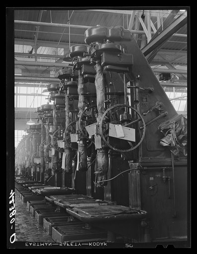 New machinery, just delivered, awaiting installation at the Pratt and Whitney plant as part of the expansion program. East Hartford, Connecticut