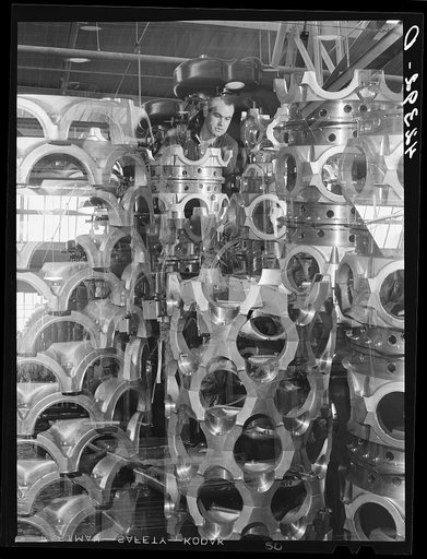 Untitled photo, possibly related to: Aircraft motor casings at the Pratt and Whitney Aircraft Corporation. East Hartford, Connecticut