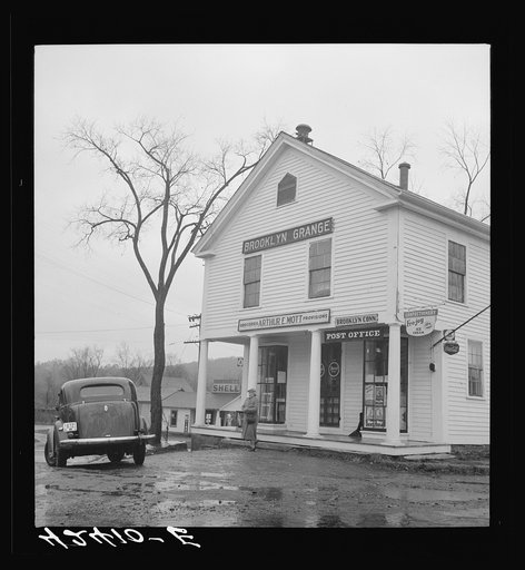 Untitled photo, possibly related to: Post office and general store in Brooklyn, Connecticut, on a rainy day
