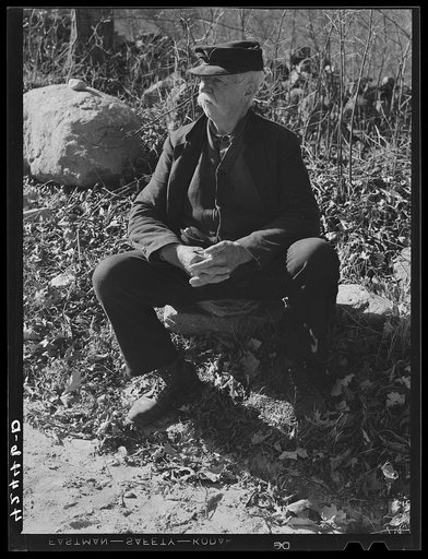 Untitled photo, possibly related to: Jim Grey, retired old farmer of Ledyard, Connecticut, waiting for the noon mail at the crossroads