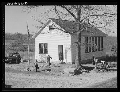 Children at a county school house in Ledyard, Connecticut getting out at lunch hour