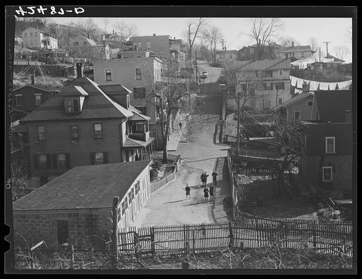 Children on one of the many steep streets of Ansonia, Connecticut