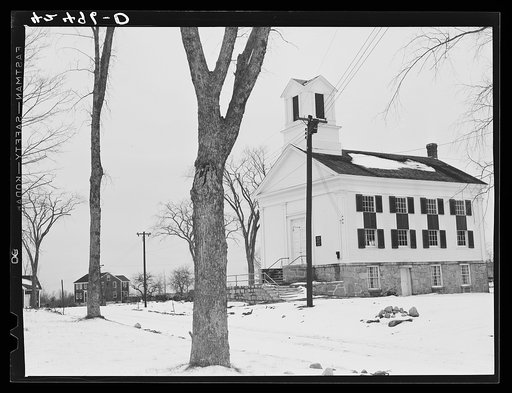 The center of the town of Ledyard, Connecticut. This is the only church and its basement serves as the town hall