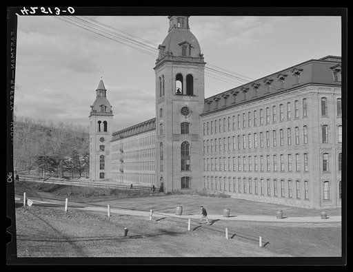 Untitled photo, possibly related to: Workers leaving the Denomah Mills, Taftville, Connecticut, at the end of the afternoon shift