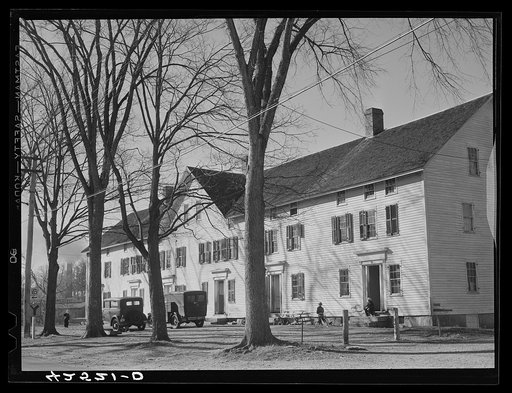 Untitled photo, possibly related to: Old company house in Fitchville, Connecticut. The Palmer Brothers mill in town is busy with orders for comforters for the Army