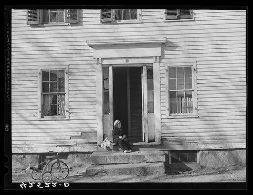 Untitled photo, possibly related to: Old company house in Fitchville, Connecticut. The Palmer Brothers mill in town is busy with orders for comforters for the Army