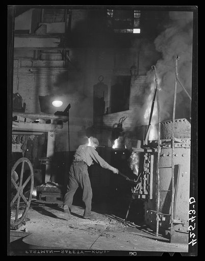 Untitled photo, possibly related to: At the electric furnace in the foundry at the Farrell-Birmingham Company, Ansonia, Connecticut