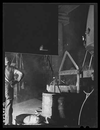 Untitled photo, possibly related to: Tapping a furnace in the foundry of the Farrell-Birmingham, Corporation. Ansonia, Connecticut