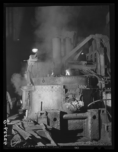 The electric furnace in the foundry of the Farrel-Birmingham Corporation. Ansonia, Connecticut