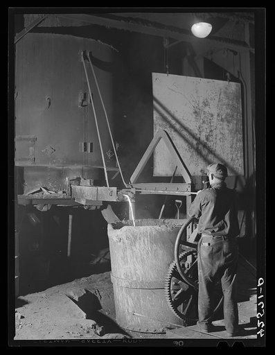 Tapping a furnace in the foundry of the Farrell-Birmingham, Corporation. Ansonia, Connecticut