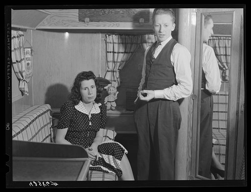 Mr. and Mrs. C. Farnsworth live in a trailer which they bought about three months ago. He works at the Bath Iron Works. They originally come from Boston and lived in the town of Bath until they found the rents too much for them to meet. In Bath they had rented two small rooms in an attic for six dol