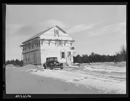 One of the many new houses that are being built in the outskirts of Bath, Maine, by the shipyard workers (see general caption)