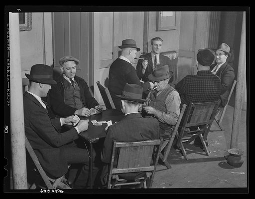 Shipyard workers playing cards at the "Senator Baxter," a hotel, recreation hall and general "get together." Bath, Maine