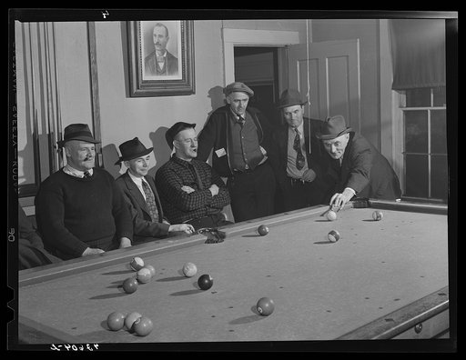 Poolroom at the Senator Baxter, a hotel, recreation hall, poolroom, etc. near shipyard in Bath, Maine