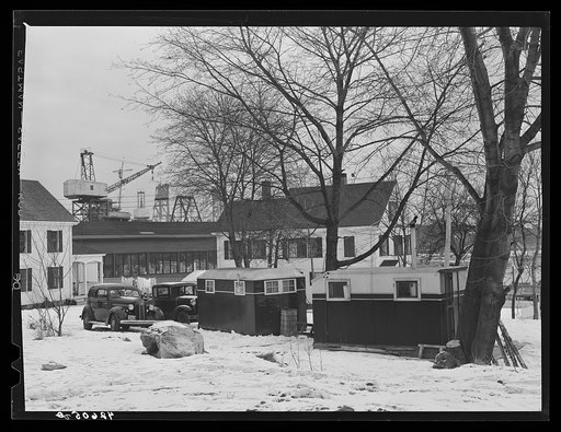 Trailers near the shipyard at Bath, Maine