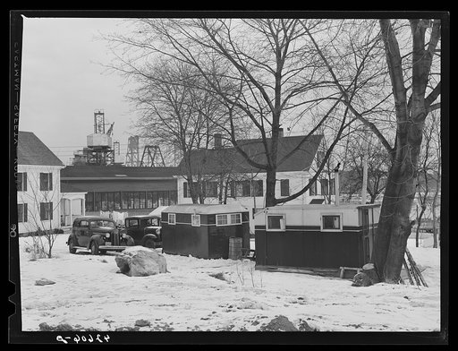 Untitled photo, possibly related to: Trailers near the shipyard at Bath, Maine