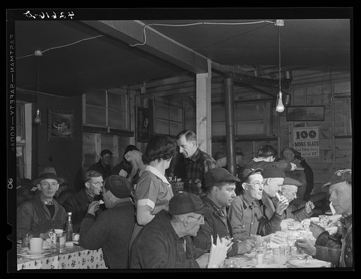 The Star Lunch, just outside the shipyard at Bath, Maine. About two hundred men come in for lunch every day. The owner had to build an addition to the restaurant to make room for all the men during lunch hour rush