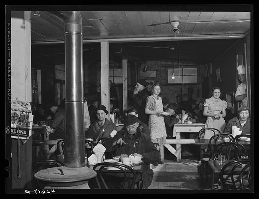 The Star Lunch, just outside the shipyard at Bath, Maine. About two hundred men come in for lunch every day. The owner had to build an addition to the restaurant to make room for all the men during lunch hour rush