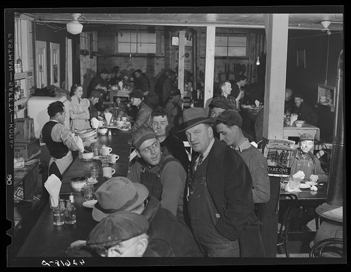 The Star Lunch, just outside the shipyard at Bath, Maine. About two hundred men come in for lunch every day. The owner had to build an addition to the restaurant to make room for all the men during lunch hour rush