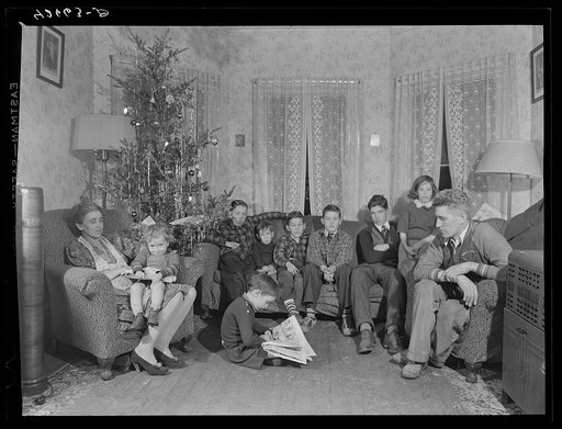 The family of John Kelly who works in the Navy yard in south Boston. Their present tenement in Quincy is completely inadequate. They have been unable to move because every real estate agent has turned him down, claiming there was no reason why they should rent to large families when there is such a 