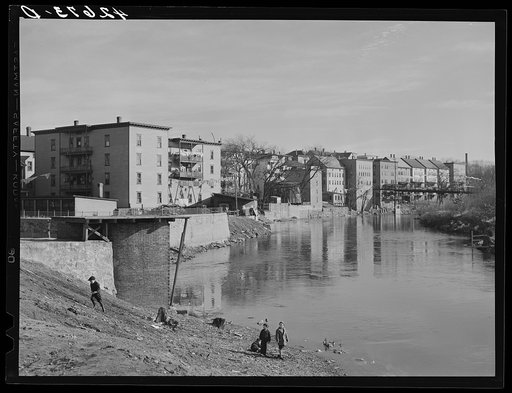 Houses along the river in Woonsocket, Rhode Island