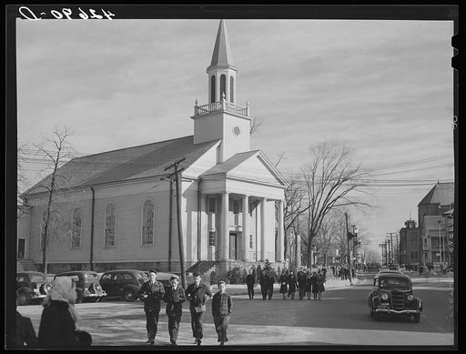 Children getting out of school at three-thirty in Woonsocket, Rhode Island