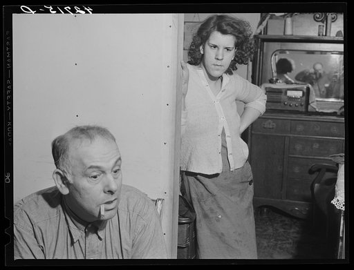 Untitled photo, possibly related to: Mr. Manuel Lameida, Portuguese FSA (Farm Security Administration) client in Tiverton, Rhode Island. He comes from Saint Michael Island, Portugal. Now runs a small truck farm. Shown with him is his daughter