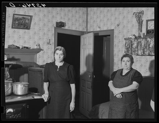 Mrs. D'Achioli and her sister. They run a truck farm and are FSA (Farm Security Administration) clients. There are fourteen in the family, some of whom help out by working in the mills. Johnston, Rhode Island
