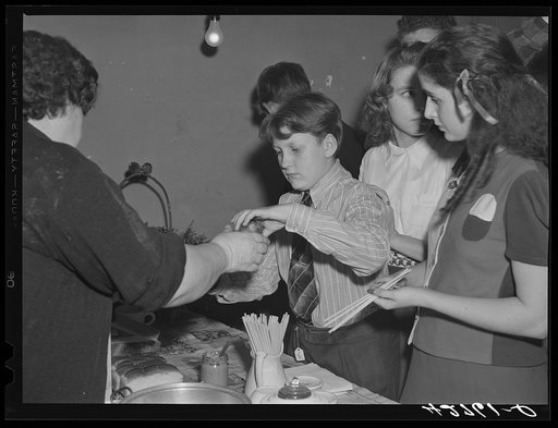 Selling hot dogs at a Saturday night square dance in Clayville, Rhode Island