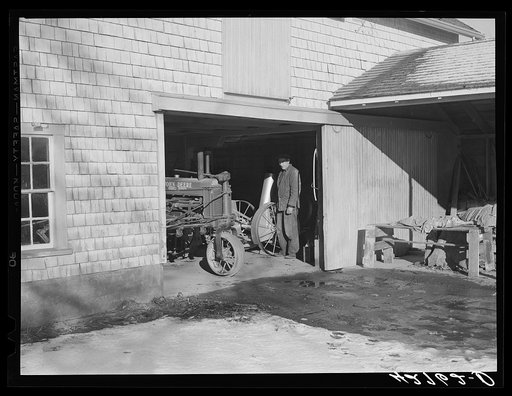 Untitled photo, possibly related to: Equipment shed of Mr. Peabody, FSA (Farm Security Administration) client near Newport, Rhode Island. All the machinery is freshly cleaned and painted and the place is a model of the proper way to care for farm equipment