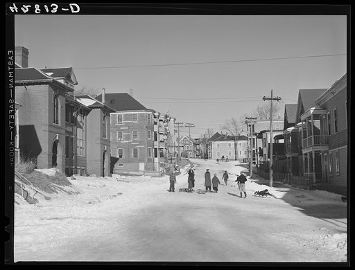 Children sledding in Haverhill, Massachusetts