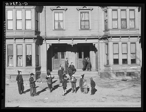 Untitled photo, possibly related to: Children in a tenement district in Brockton, Massachusetts
