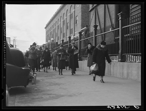 Employees leaving Ayer Mills (textile). Lawrence, Massachusetts