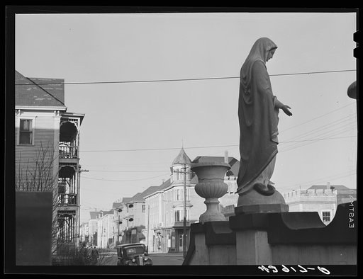 Madonna in front of church on a street in New Bedford, Massachusetts