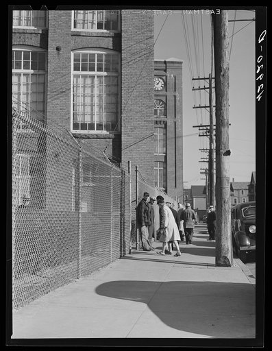 Untitled photo, possibly related to: Workers entering a textile mill in New Bedford, Massachusetts