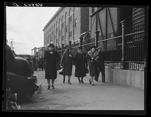 Employees coming out of a textile mill in Lawrence, Massachusetts