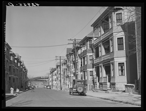 Untitled photo, possibly related to: Row of houses on a street in New Bedford, Massachusetts